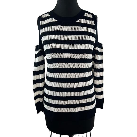 Rag & Bone White Black Sweater Striped Knit Crew Neck Cold Shoulder Sz M Medium - Picture 1 of 10